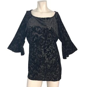 Curvy 2X Plus Size Black Velvet‎ Burnout Floral Top Blouse Gothic Witchy Cruise